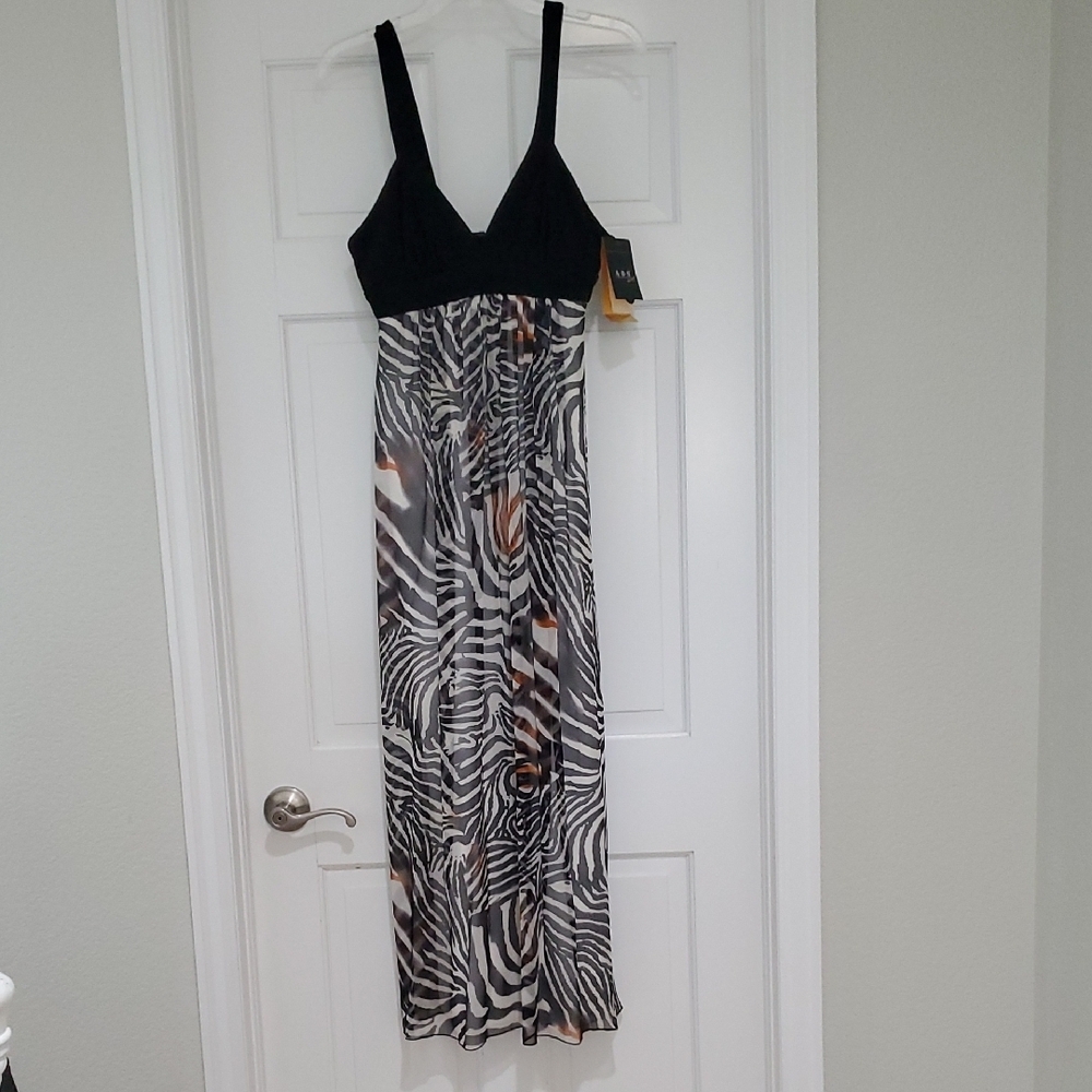 NWT ABS by Allen Shcwartz Black Zebra Print Dress